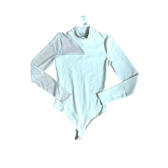NWT Abercrombie & Fitch Asymmetrical Mesh Mock Neck Long Sleeved Bodysuit small - Picture 2 of 9